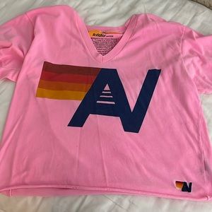Pink aviator nation v-neck tee